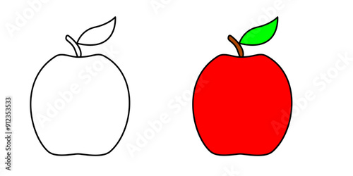 apple vector suitable for coloring books for children, apple vector isolated on white background