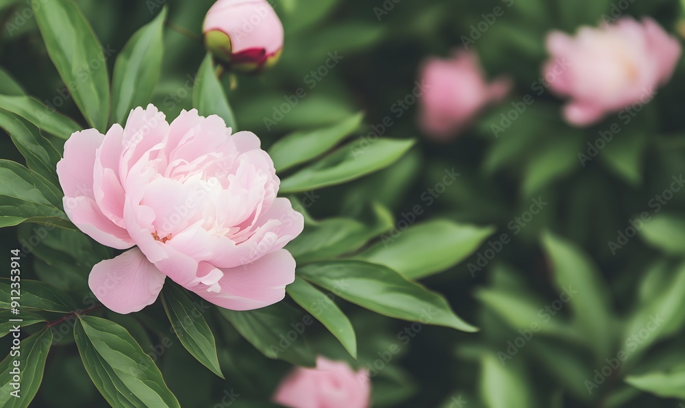 Obraz premium Pink peony bush, Generative AI