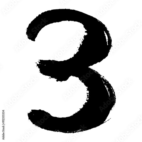 筆タッチの数字の3のイラスト