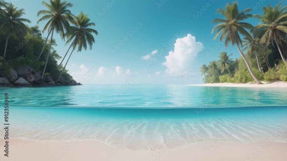 Tropical beach with palm trees and white sand at sunny day Tropical beach with palm trees and white sand at sunny day
