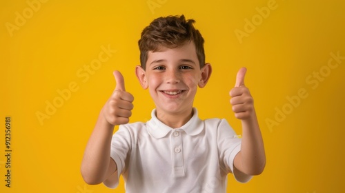 The boy with thumbs up