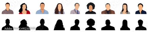 Group people. Profile silhouette faces boys and girls set, man and woman – for stock
