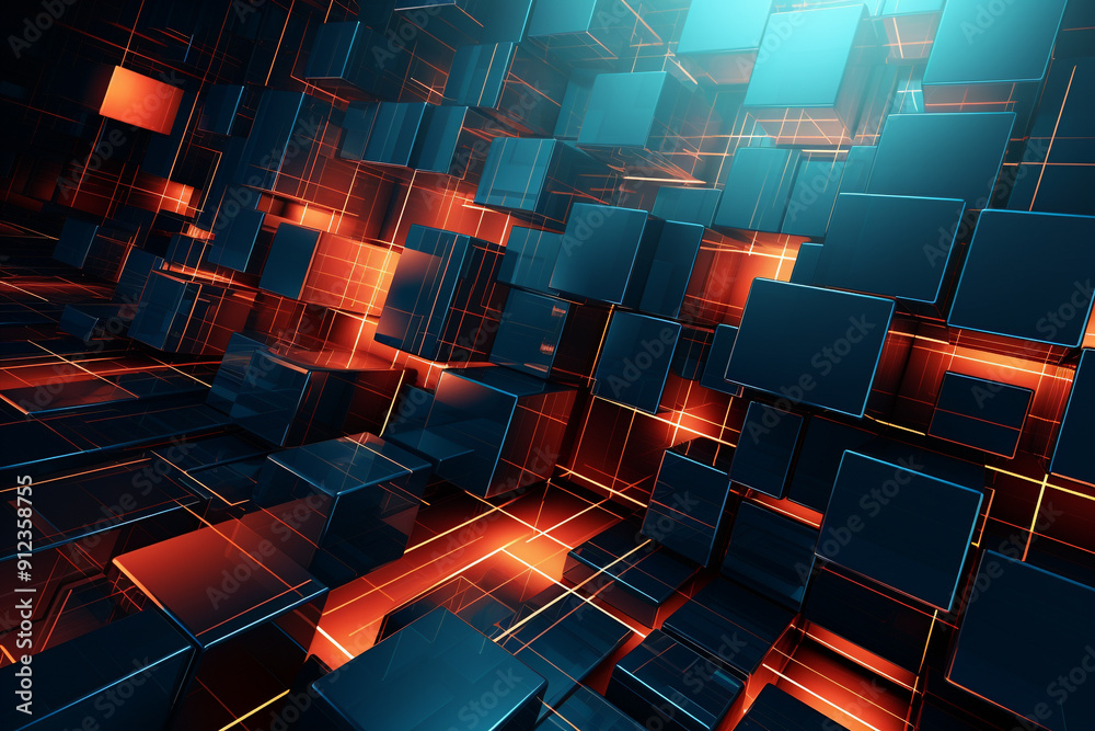 Fototapeta premium Rangercore Radiance Navigating Dynamic Squares in a Timeless World Futuristic Frontier Dynamic Backgrounds and the RTX Extravaganza