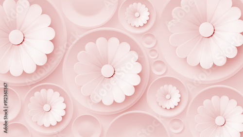 Soft Pastel Paper Flowers on a Delicate Pink Background