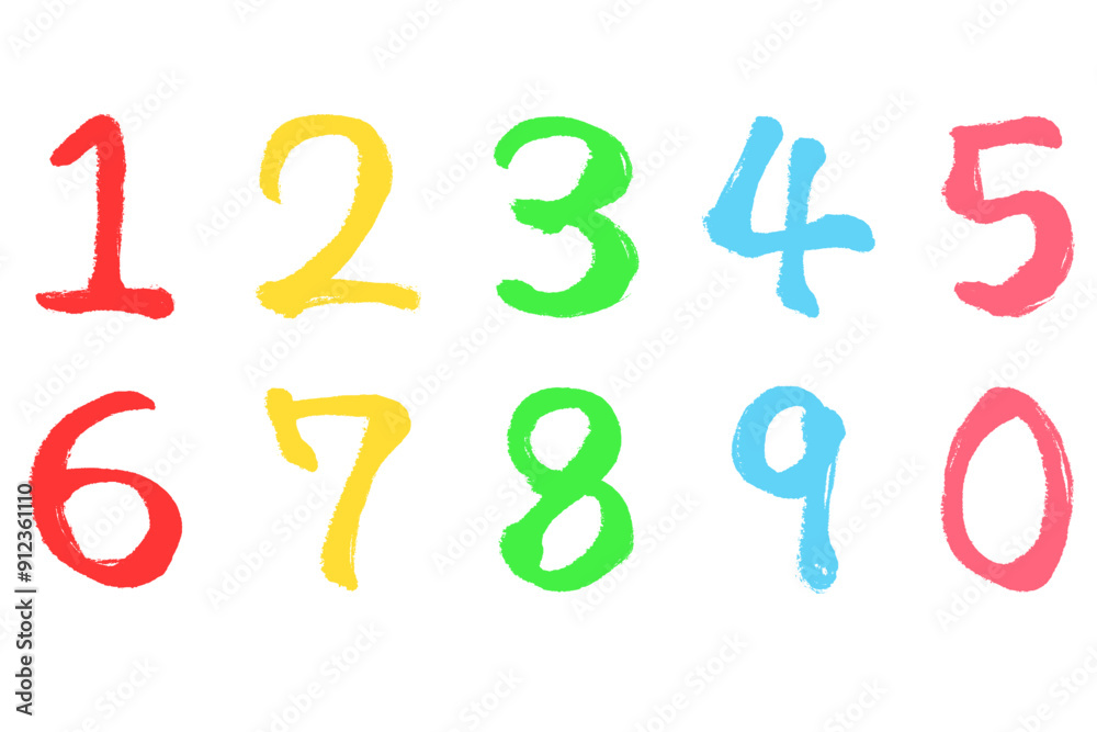 筆タッチのカラフルな数字のイラストセット 筆タッチのカラフルな数字のイラストセット