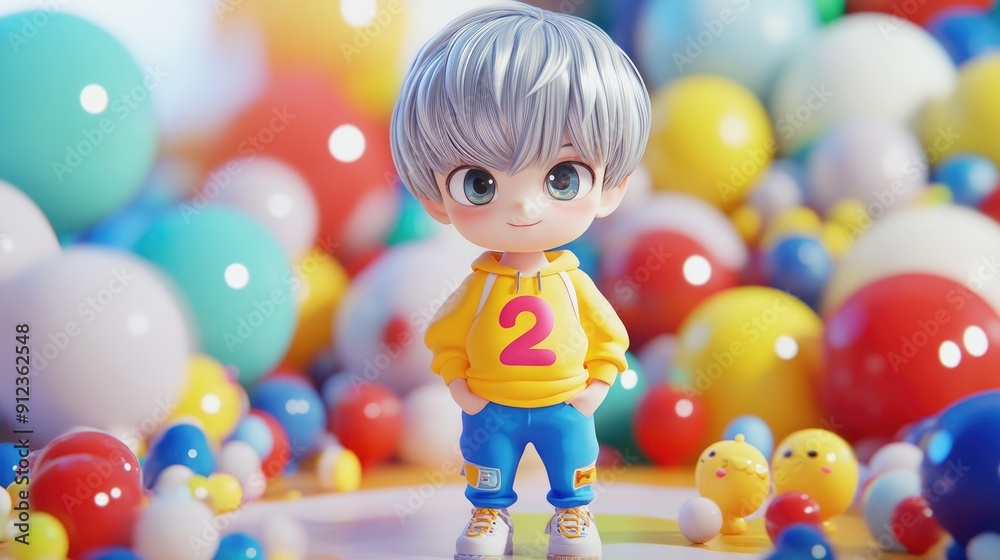 Obraz premium Chibi-style boy with silver hair in 