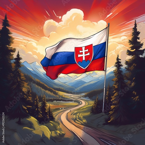 Obraz na płótnie 슬로바키아의 장엄한 풍경과 국기 w salonie