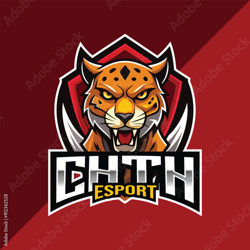 Cheetah mascot esport logo design with shield