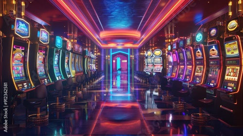The brightly lit casino interior. photo