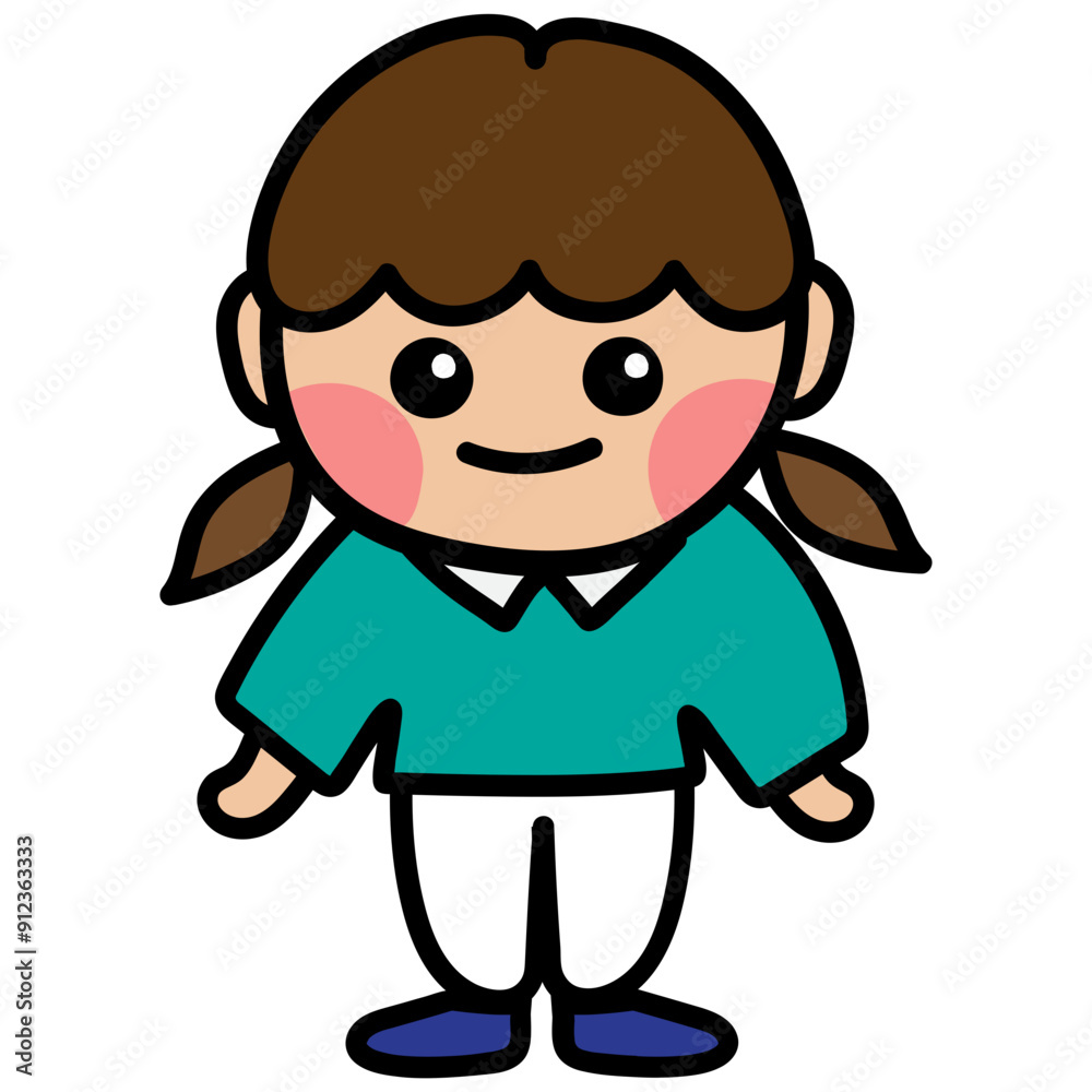 a girl with brown pigtails Illustration, girl character a girl with brown pigtails Illustration, girl character