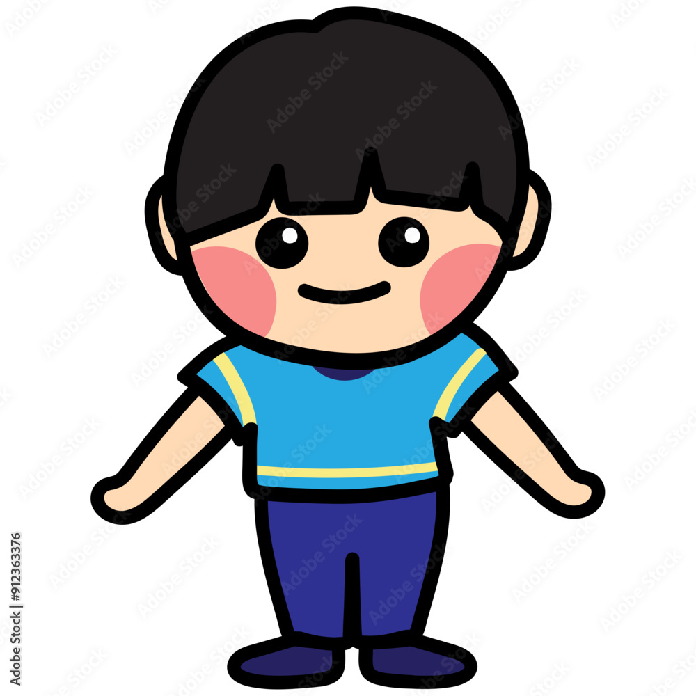 a cute black-haired boy Illustration, boy character a cute black-haired boy Illustration, boy character