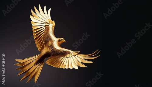 Design a minimalist logo of a golden kite bird in mid-flight.