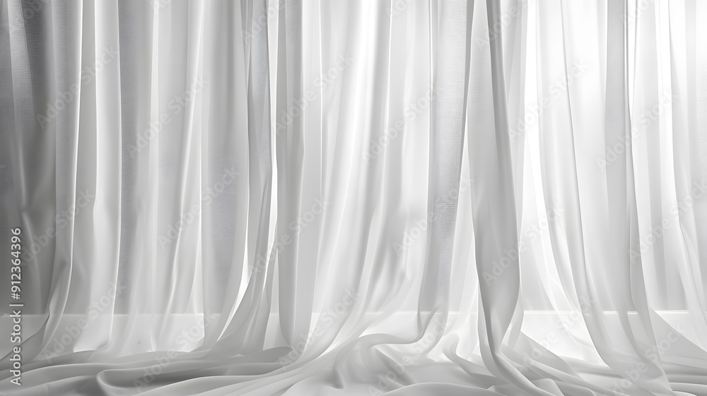 3d render of white curtains on the window
