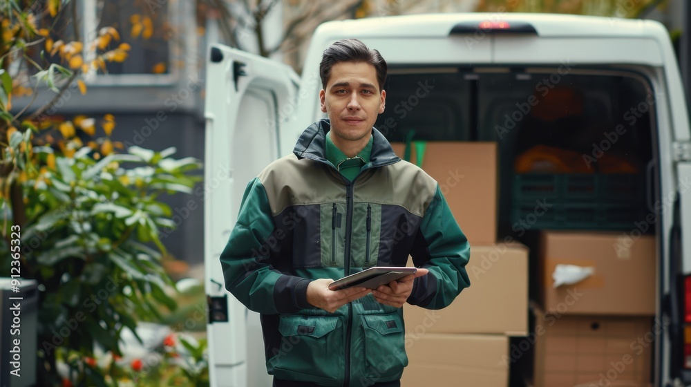 The courier with packages The courier with packages