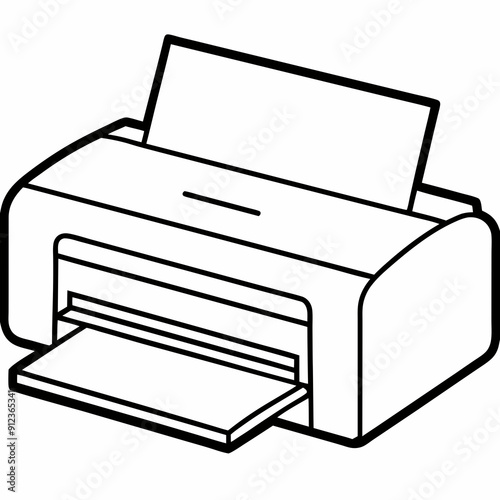 Printer machine black design white background line art