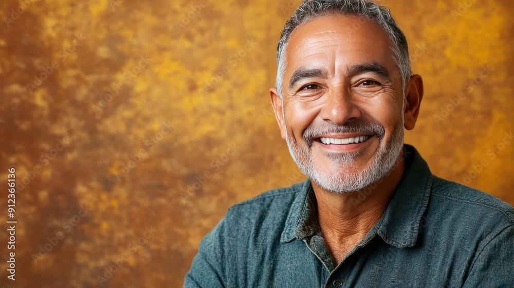 A man with a big smile on his face is posing for a picture. He is wearing a green shirt and he is happy A man with a big smile on his face is posing for a picture. He is wearing a green shirt and he is happy