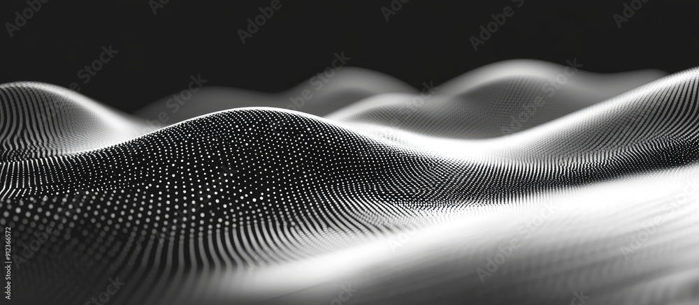 Abstract black and white wave background with digital dot pattern ...