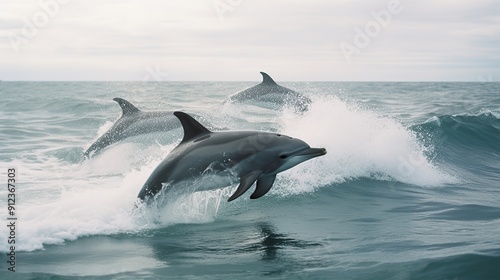 Dolphins Leaping Through Waves