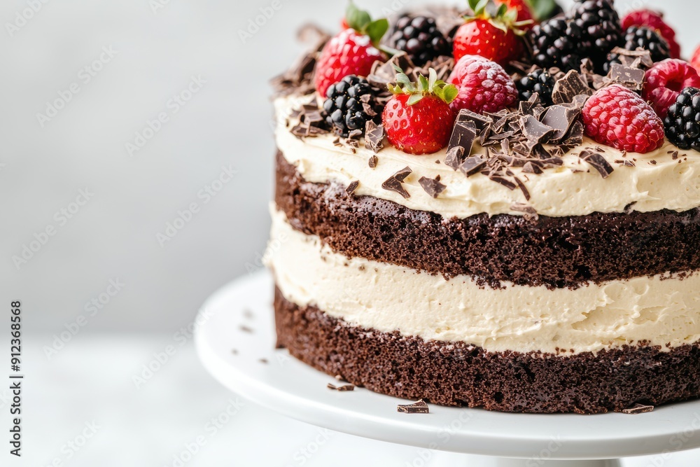 Decadent chocolate cake with fresh berries