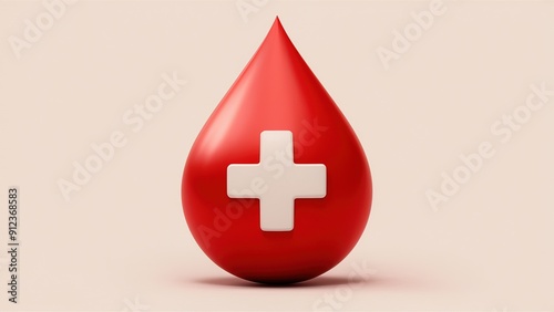 Picture of blood droplet with sybol of health on white background. Generative ai photo