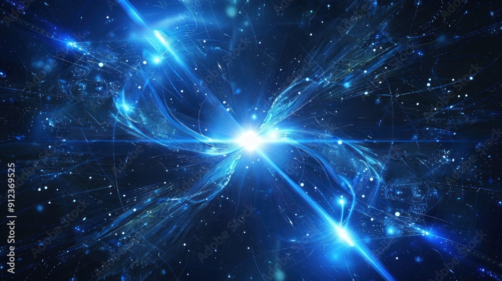 A bright blue planet with a bright light shining coming from the sun A bright blue planet with a bright light shining coming from the sun