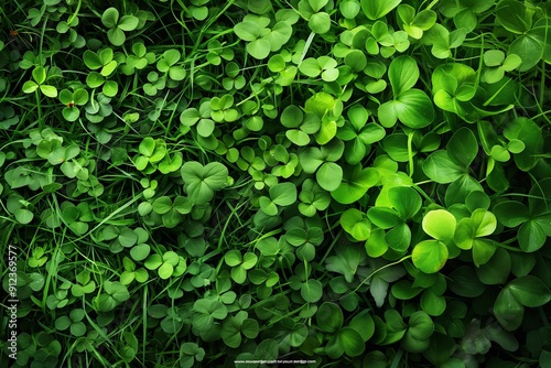 Wallpaper Mural Green clover leaves background with heart-shaped leaves, top view. St. Patrick s Day backdrop Torontodigital.ca