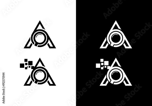 Magnifying Glass Logo Vector on Letter A.