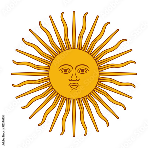Sun of May or Sol de Mayo, isolated on transparent background. National symbol of Argentina, appearing on their flag. Correct proportions and colors. Vector illustration
