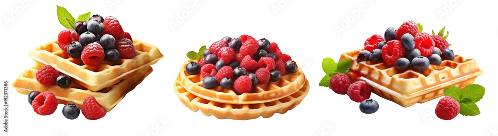 Waffles with Berries isolated on transparent background Waffles with Berries isolated on transparent background