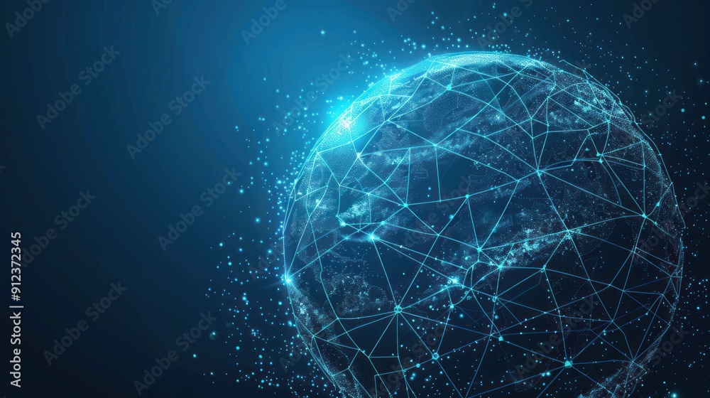 Virtual blue planet with a network of lines connection Virtual blue planet with a network of lines connection