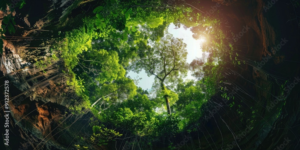 Fototapeta premium Scenic image of trees in a sinkhole within a lush rainforest a hidden paradise