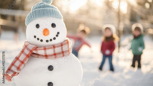 Happy Snowman in Winter. photo