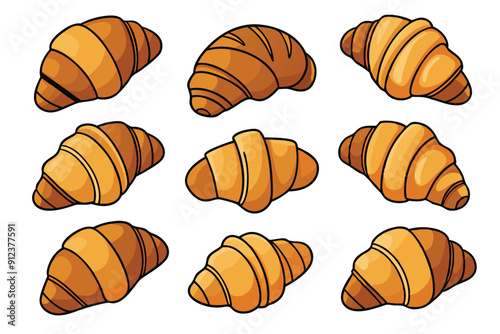 Croissant Color Line Art Showcases Delicious Breakfast Pastry in Detail