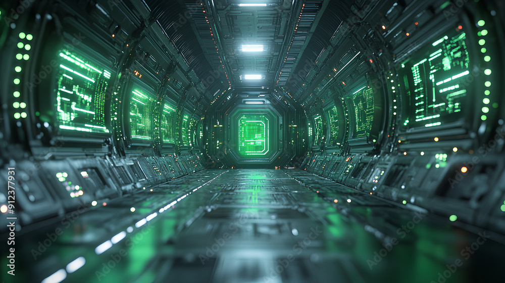 Fototapeta premium Futuristic green-lit display