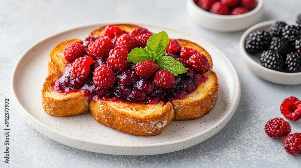 Artisanal brioche toast with berry compote, sweet breakfast treat, and culinary artistry Artisanal brioche toast with berry compote, sweet breakfast treat, and culinary artistry