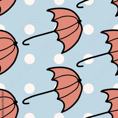 Autumn seamless vector pattern with umbrellas. Simple doodle style