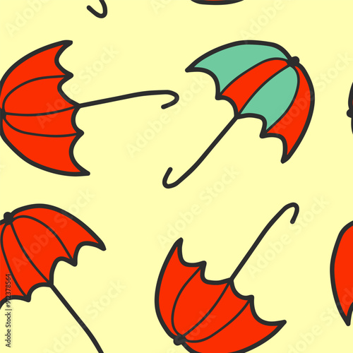 Autumn seamless vector pattern with umbrellas. Simple doodle style