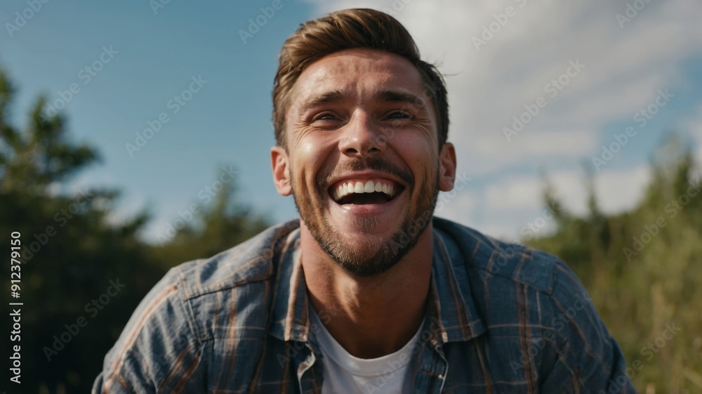 Low view man being extremely happy Low view man being extremely happy