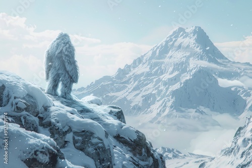 ai generative yeti standing on a snow mountain