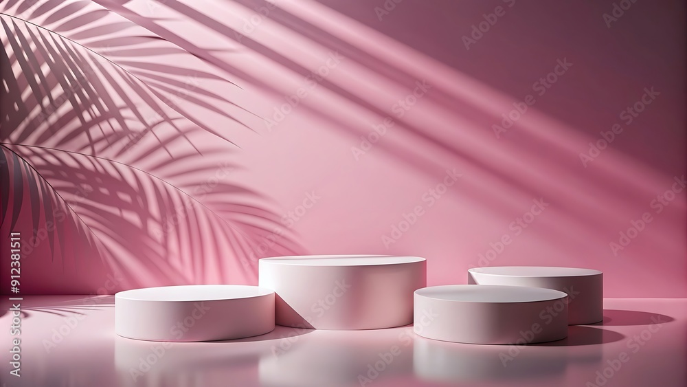 Pink Product Display with Palm Leaf Shadow. Pink Product Display with Palm Leaf Shadow.