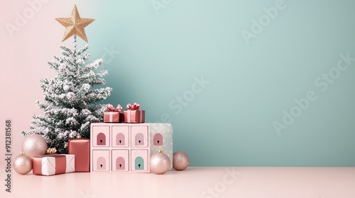 Christmas Decor with Pink and Green Background.