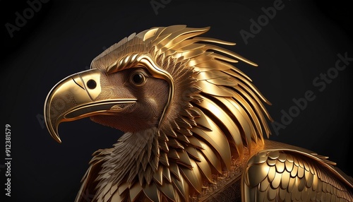 Craft an emblem of a golden vulture in a bold and striking style. photo