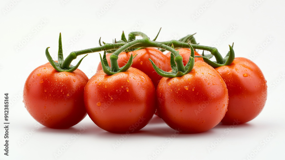 Fresh and juicy tomatoes on a white background.