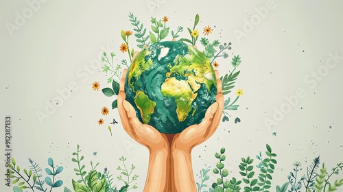 Hands holding a green globe, earth. Earth day concept. Earth day vector illustration for poster, banner,print,web. Saving the planet,environment. save the world concept
