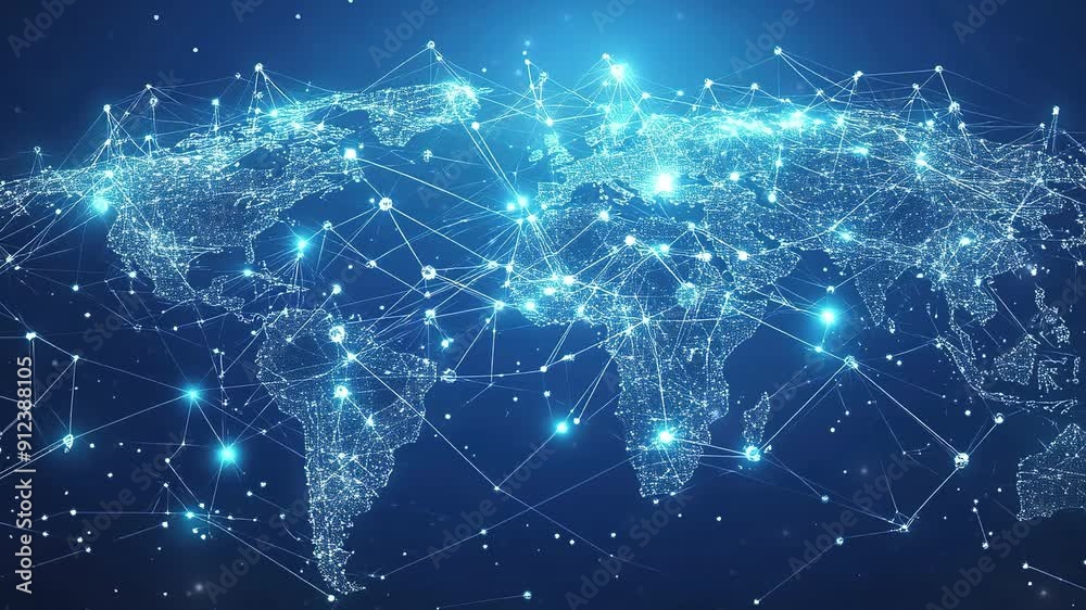 Abstract glowing global network with world map. Global network connections. Technology background. Global network and connectivity concept. World map. World geography map. Futuristic. Abstract glowing global network with world map. Global network connections. Technology background. Global network and connectivity concept. World map. World geography map. Futuristic.