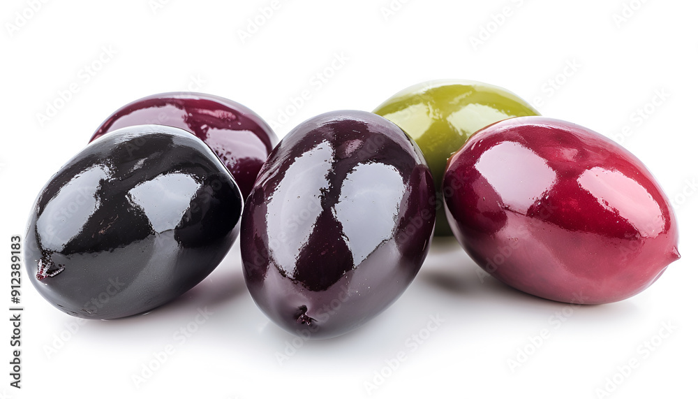 Set of green, black and red ripe olives isolated on white background Set of green, black and red ripe olives isolated on white background