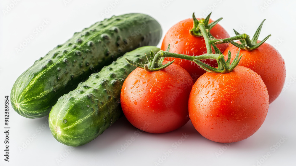 Tomatoes and cucumbers on a white background. Tomatoes and cucumbers on a white background.