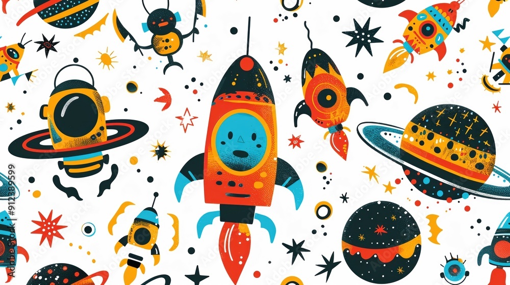 Cosmic adventure with cute aliens and spaceships Cosmic adventure with cute aliens and spaceships
