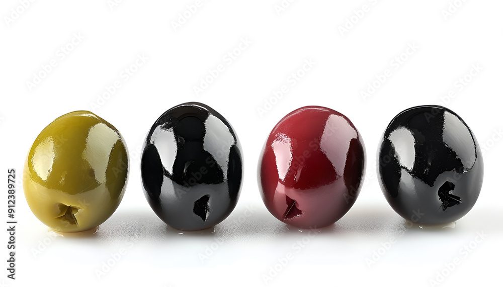 Set of green, black and red ripe olives isolated on white background Set of green, black and red ripe olives isolated on white background