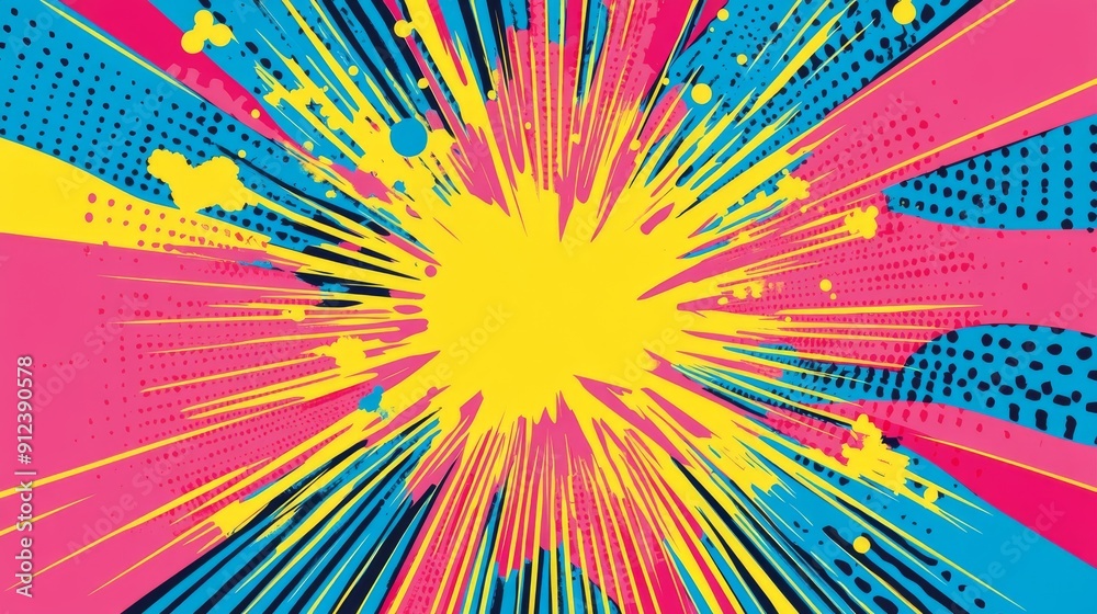 Fototapeta premium comic book background with bright colorful pop art explosion, halftone dots